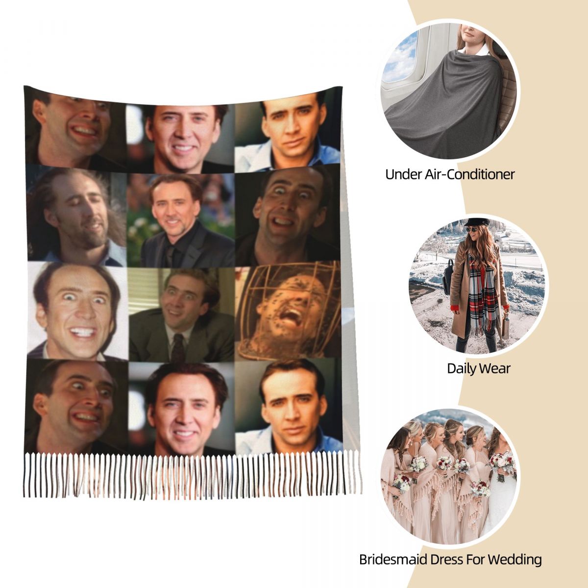 Nicolas Cage drôle visage Meme - Pashmina Wrap Large avis et prix